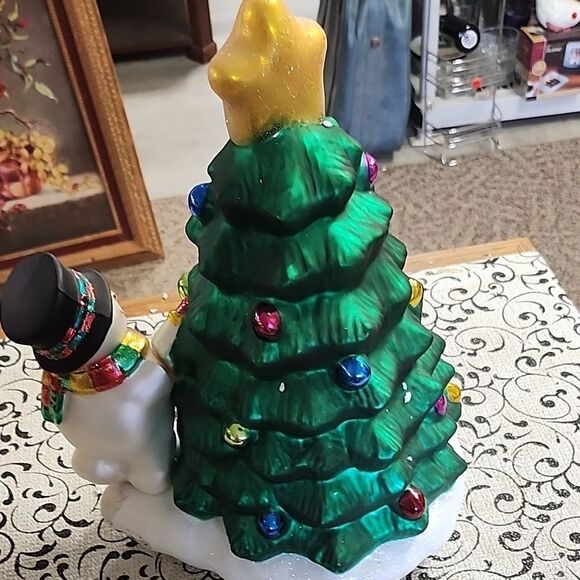 Festive Green Christmas Tree with Snowman Figurine - Picture 4 of 10